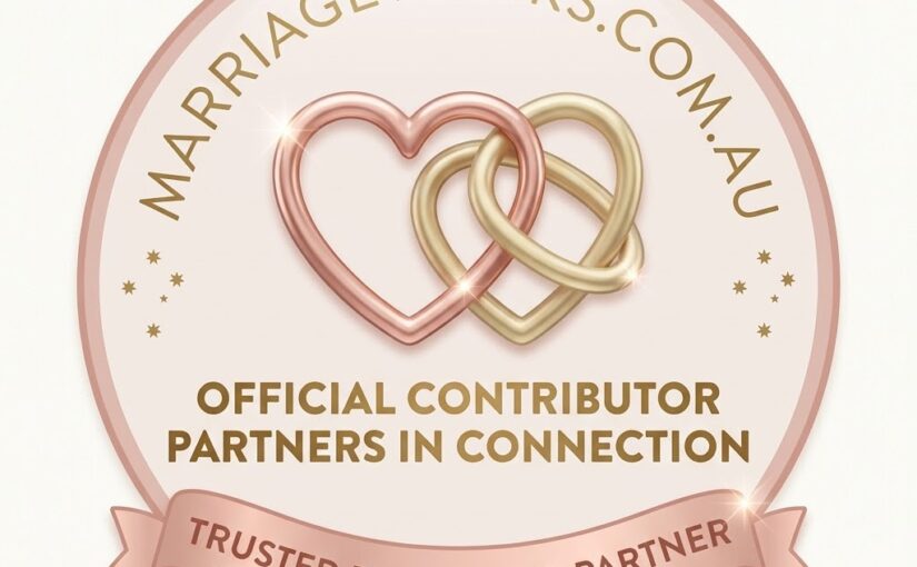 Marriage Works Badge for trusted contributor with website and hearts